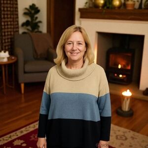 St. John's Bay Cream, Blue, and Navy Blue Cowl Neck Sweater